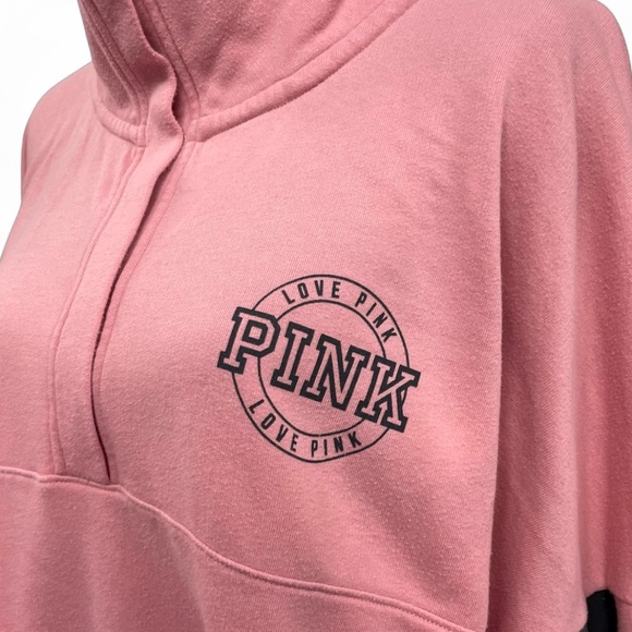 PINK Victoria’s Secret 1/4 Snap Logo Sweatshirt Size L Blush Pink Oversized - Picture 8 of 13